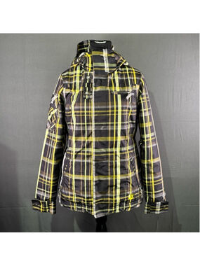 Burton Jacket Women’s S DryRide Plaid Coat Thermal Snowboard Cozy Brown Yellow